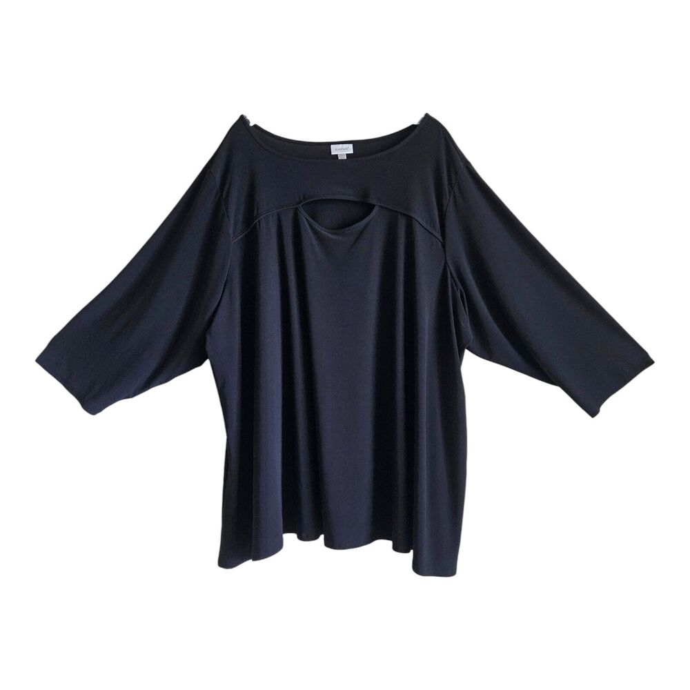 AVENUE Women's Plus 30 32 Tunic Top Black Front Keyhole Jersey Knit Bust 58"